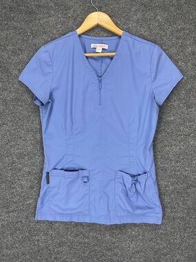 Koi Stretch Scrub Top Women’s M Blue Pockets Medical